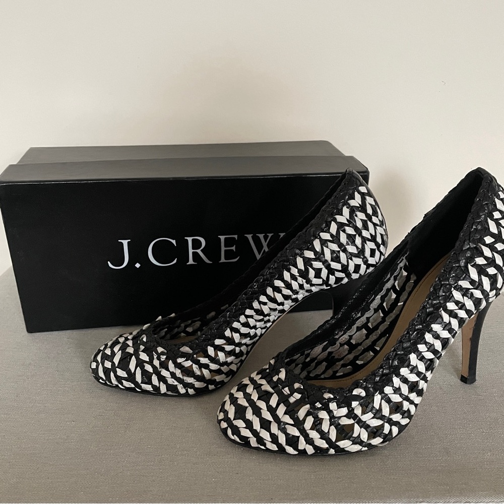 Woven Black and White J.Crew Mona Dreamweaver Stilettos